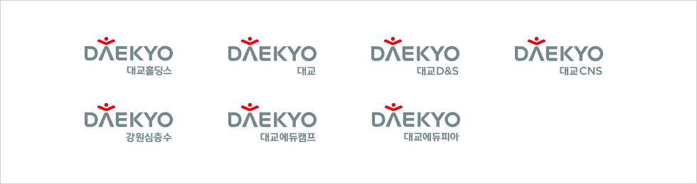 대교홀딩스, 대교, 대교D&S, 대교CNS, 강원심층수, 대교에듀캠프, 대교에듀피아, 대교문고. 국문상하조합과 영문상화조합입니다.